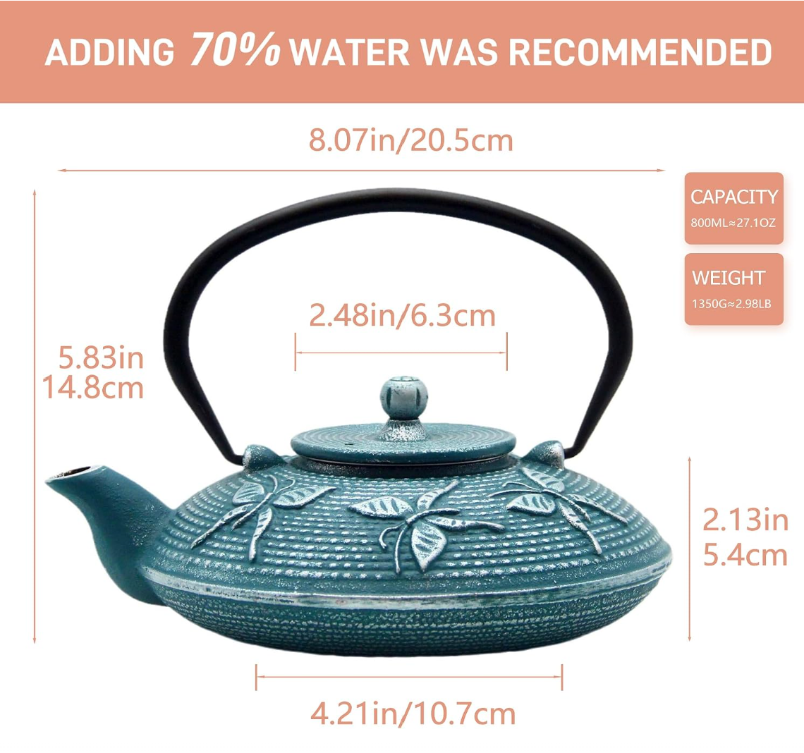 SECHUDO Tea Kettle Coated Cast Iron - Butterfly Pattern