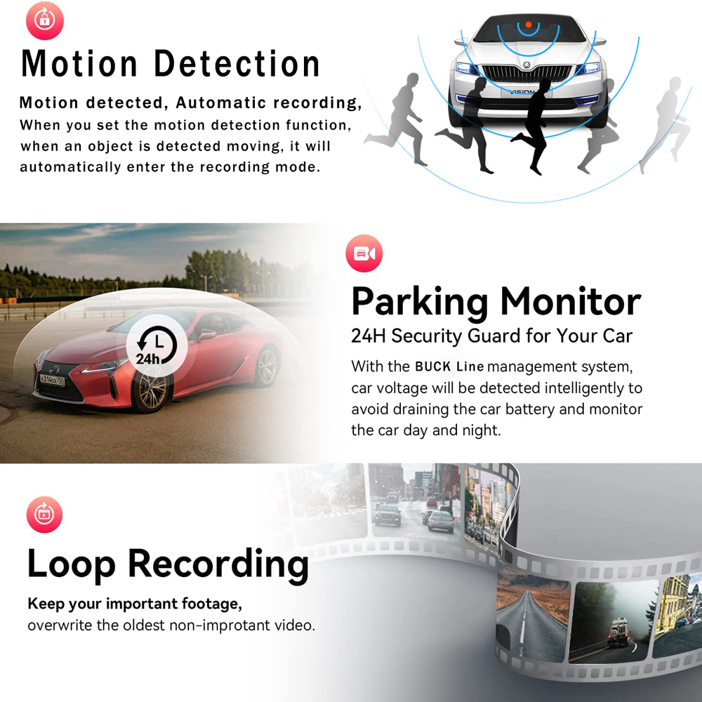 Car Triple Lens Dash Cam HD 1080P