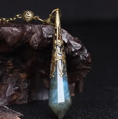 Natural Crystal Pendulum Necklace | Hexagonal Gemstone Divination Jewelry Anakha H. Nyx