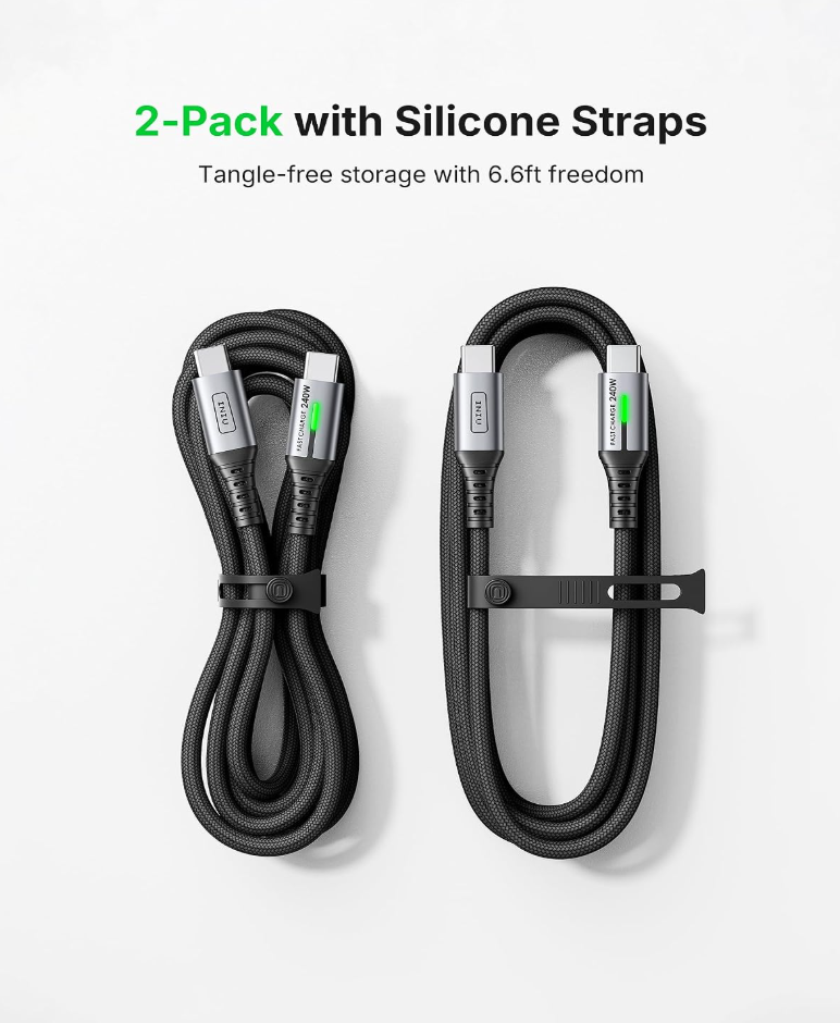 INIU 240W USB-C to USB-C Cable (6.6ft 2-Pack)