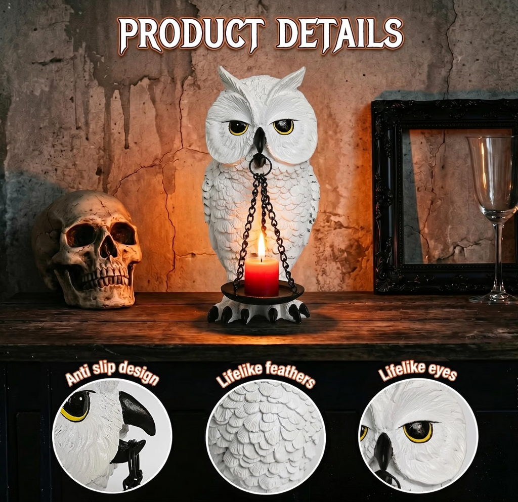 Ehuoyan Gothic White Owl Tealight Candle Holder