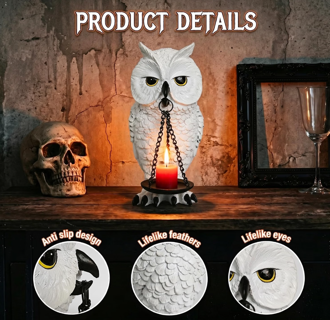 Ehuoyan Gothic White Owl Tealight Candle Holder