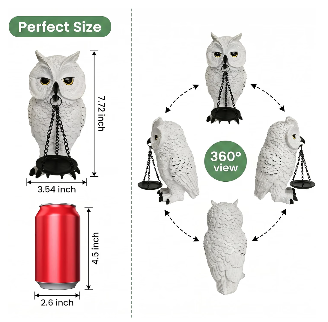 Ehuoyan Gothic White Owl Tealight Candle Holder