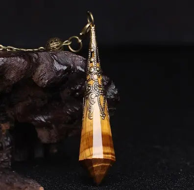 Natural Crystal Pendulum Necklace | Hexagonal Gemstone Divination Jewelry Anakha H. Nyx