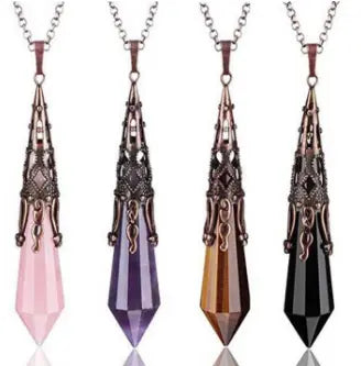 Natural Crystal Pendulum Necklace | Hexagonal Gemstone Divination Jewelry Anakha H. Nyx