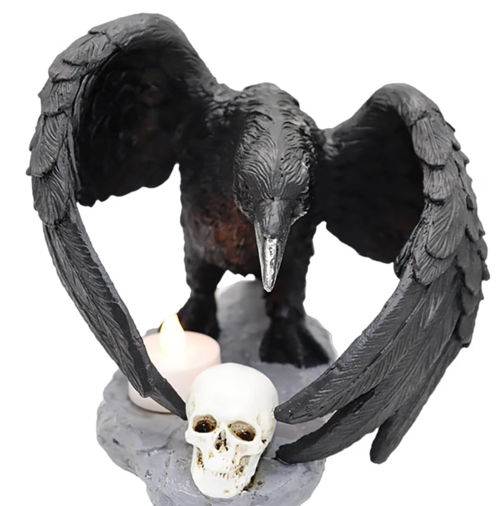 NVSHIQWEI Gothic Crow Skull Tealight Candle Holder