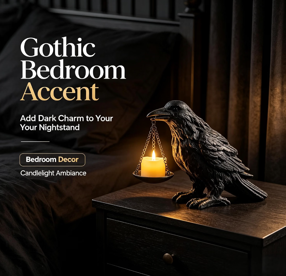 Neliangia Black Crow Tealight Candle Holder Statue