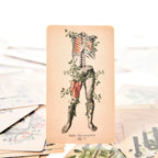The Emperor tarot card illustrating a human skeletal torso and muscular legs interwoven with green vines and orange leaves.