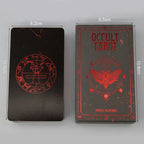 Pocket sized Occult Tarot comparison showing a 10.5cm card next to a 10.8cm by 6.5cm paper box.