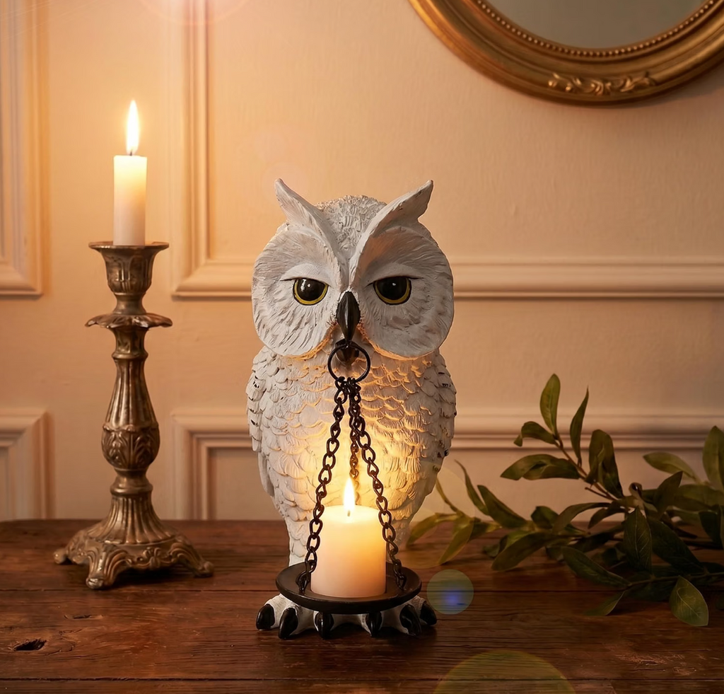 Ehuoyan Gothic White Owl Tealight Candle Holder