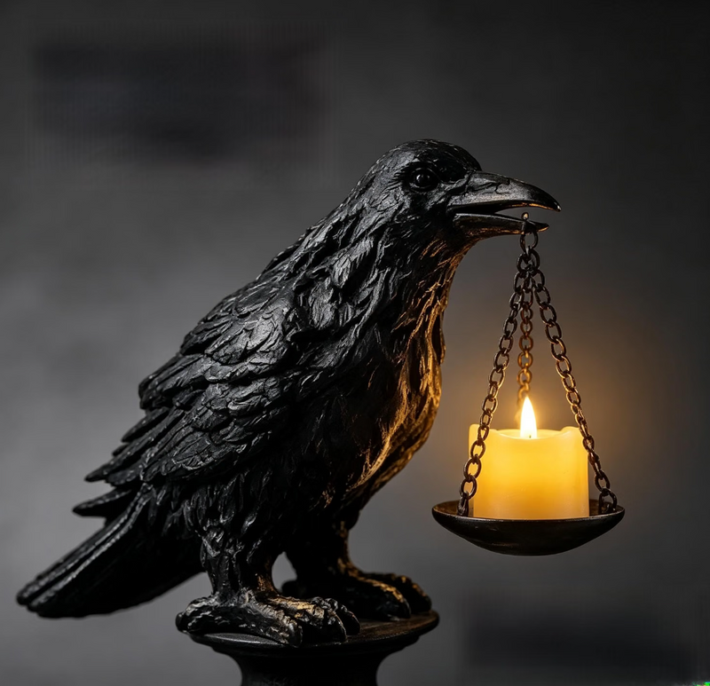 Neliangia Black Crow Tealight Candle Holder Statue