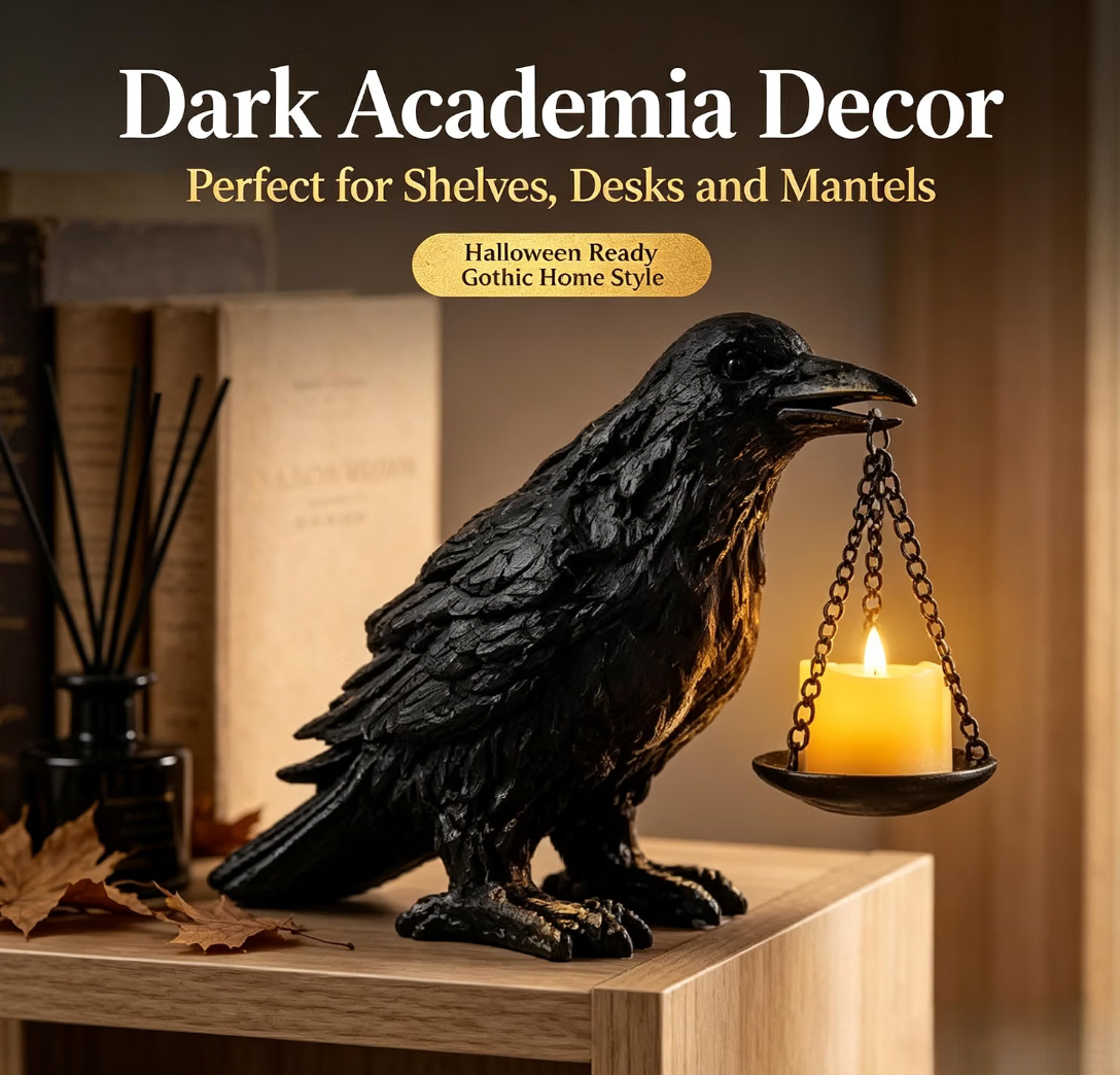 Neliangia Black Crow Tealight Candle Holder Statue