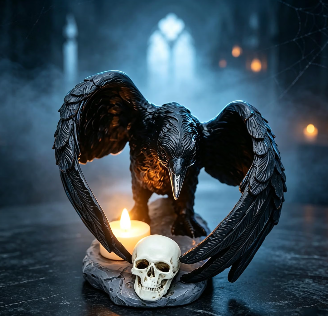 NVSHIQWEI Gothic Crow Skull Tealight Candle Holder