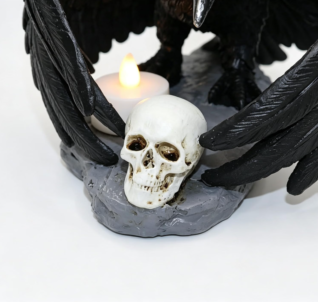 NVSHIQWEI Gothic Crow Skull Tealight Candle Holder
