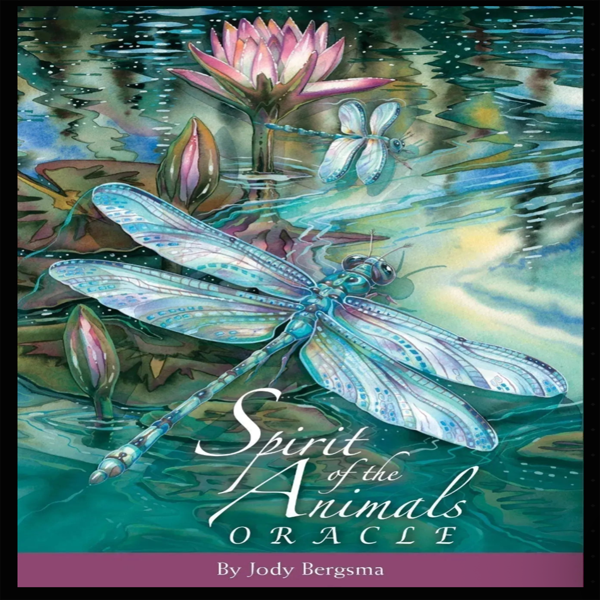 Official cover art for Spirit of the Animals Oracle by Jody Bergsma featuring a large watercolor dragonfly.