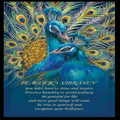 Spirit of the Animals oracle card featuring a watercolor painting of two blue peacocks with vibrant feathers.