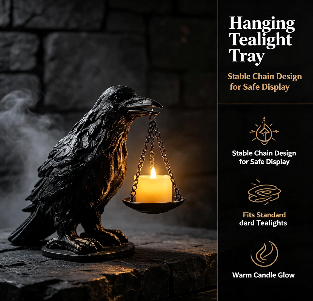 Neliangia Black Crow Tealight Candle Holder Statue
