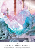 Work Your Light card titled You're Already Doing It showing a figure on pastel pink and icy blue mountain trails.
