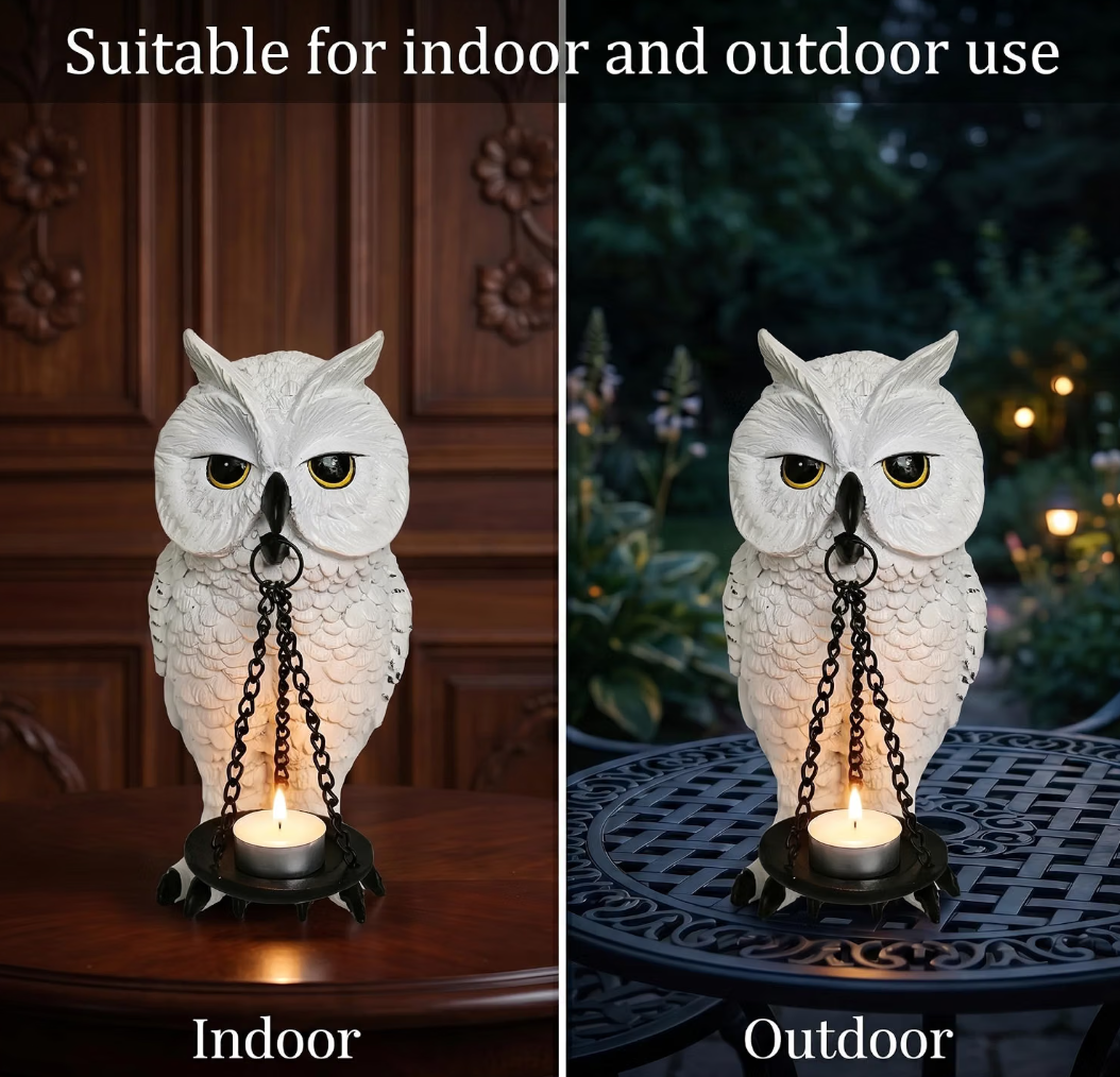Ehuoyan Gothic White Owl Tealight Candle Holder